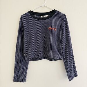 Obey Blue Purple Cropped Logo Pullover Sweater Large